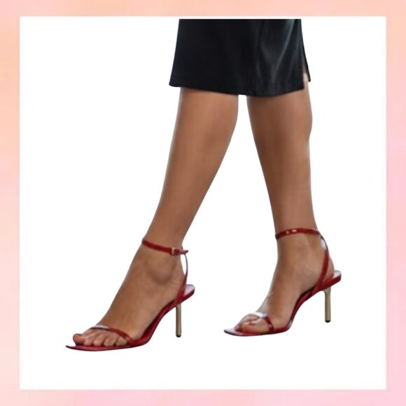 Schutz Red Metallic Sam Mid Kitten Heels